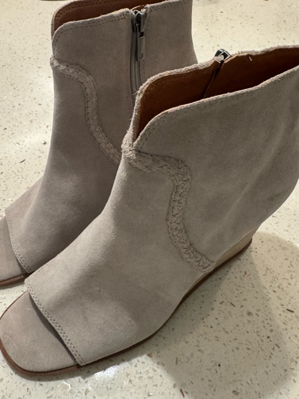 Lucky Brand Light Gray Suede Open-Toe Ankle Booties - Picture 4 of 4